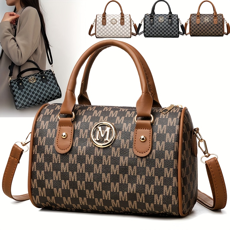 Leatherwork Logo - Women Alphabet Shoulder Bag with Golden